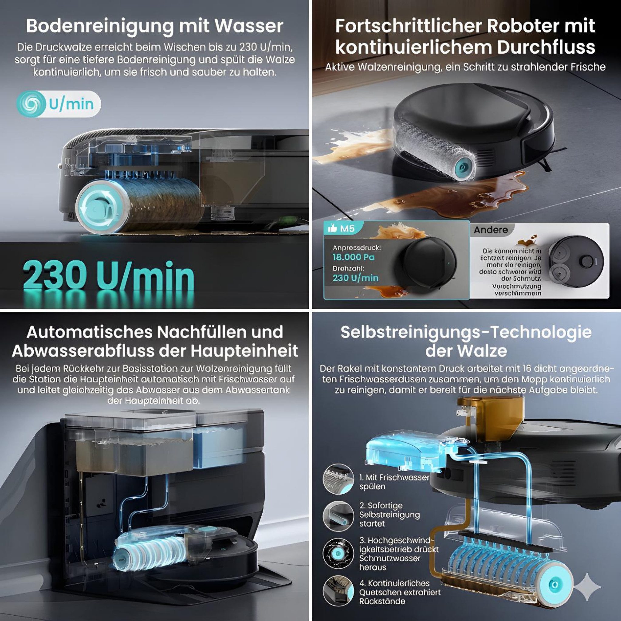 Lefant Wischroboter Lefant Saugroboter mit Wischfunktion, 18000Pa, Laser Navigation, mit Beutel, Vollautomatisierter Saug- & Wischroboter, mit automatisierter Station