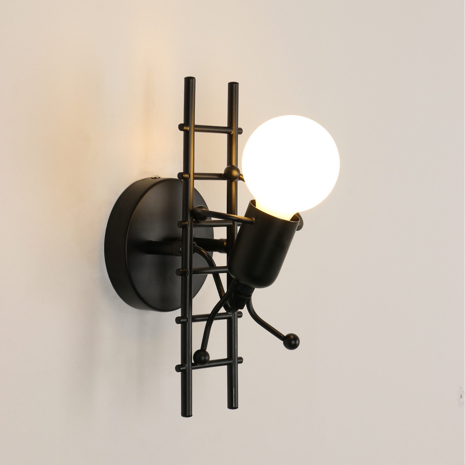 Riserva LED Dekolicht Wandleuchte Schwarz E27 Kletterfigur Metall Vintage, für Flur, Gang, Café