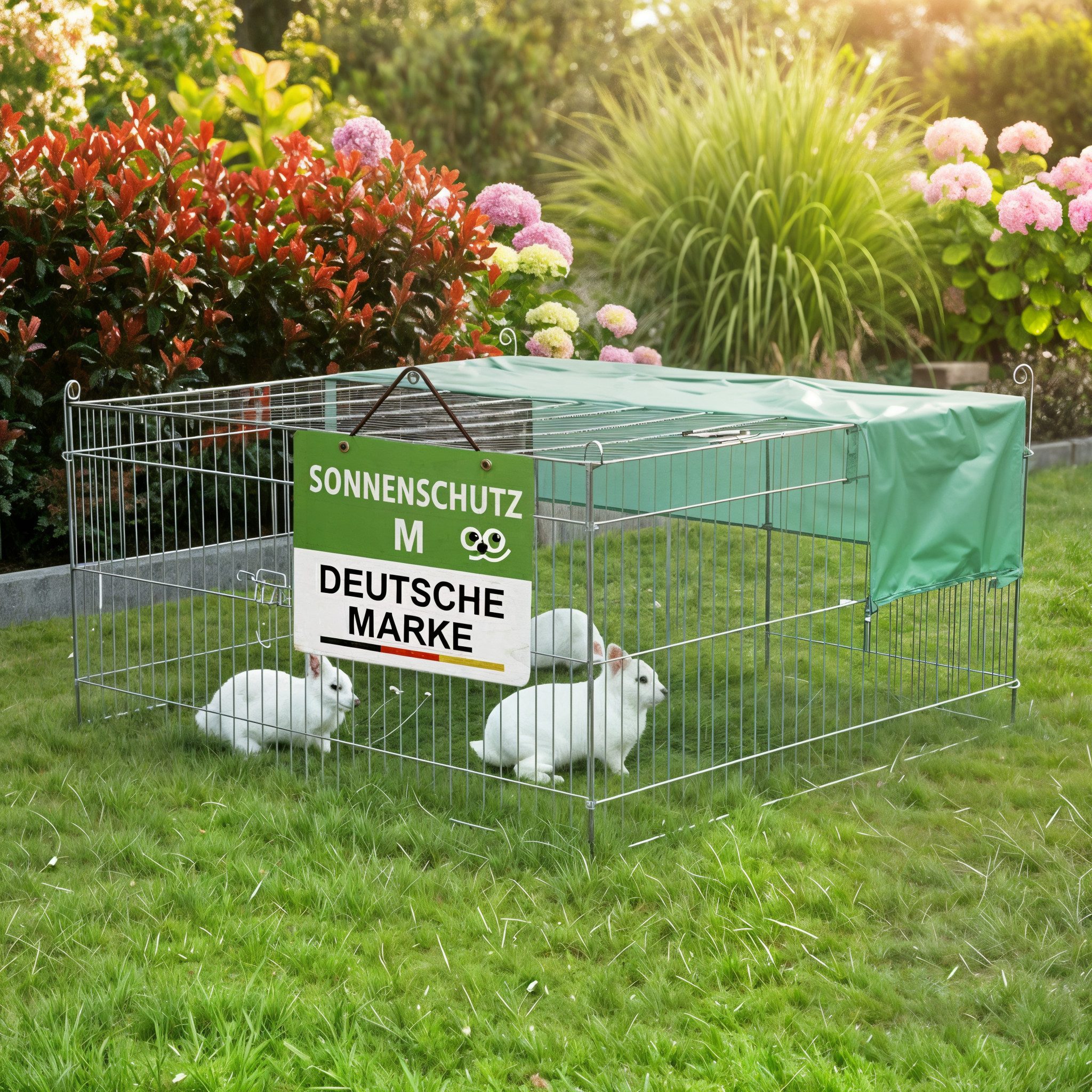 Zooprinz Freigehege Gittergehege mit Sonnennetz für Kaninchen Hasen, in S,M,XL, Freilauf Gehege, Auslauf Gehege