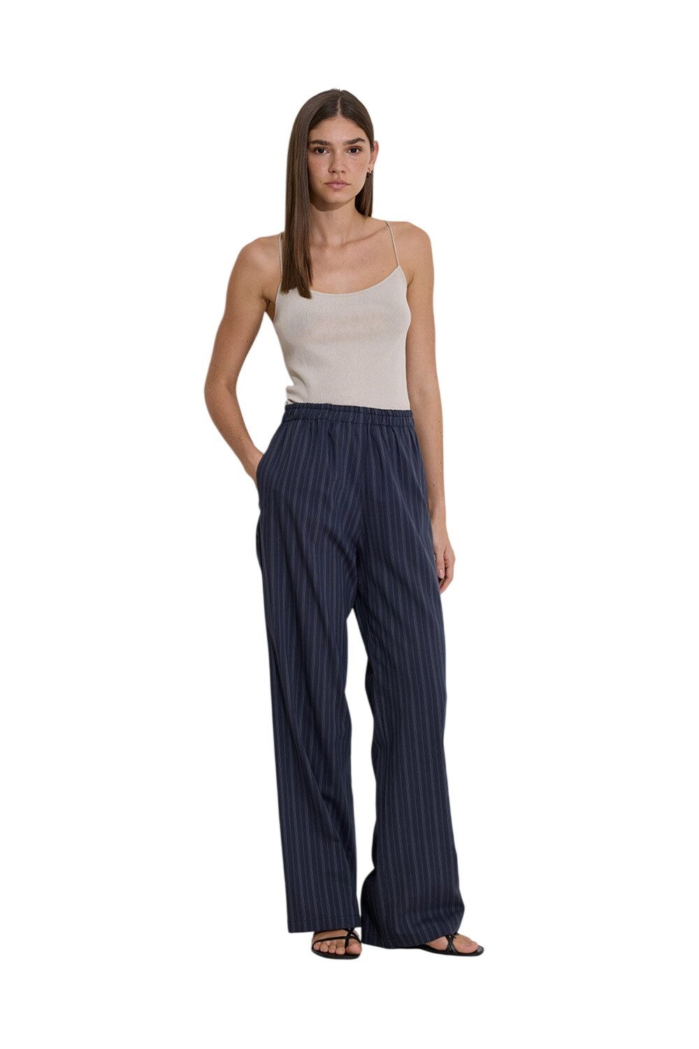 MANUKA Bequeme Jeans Gestreifte beige Hose mit elastischem Bund