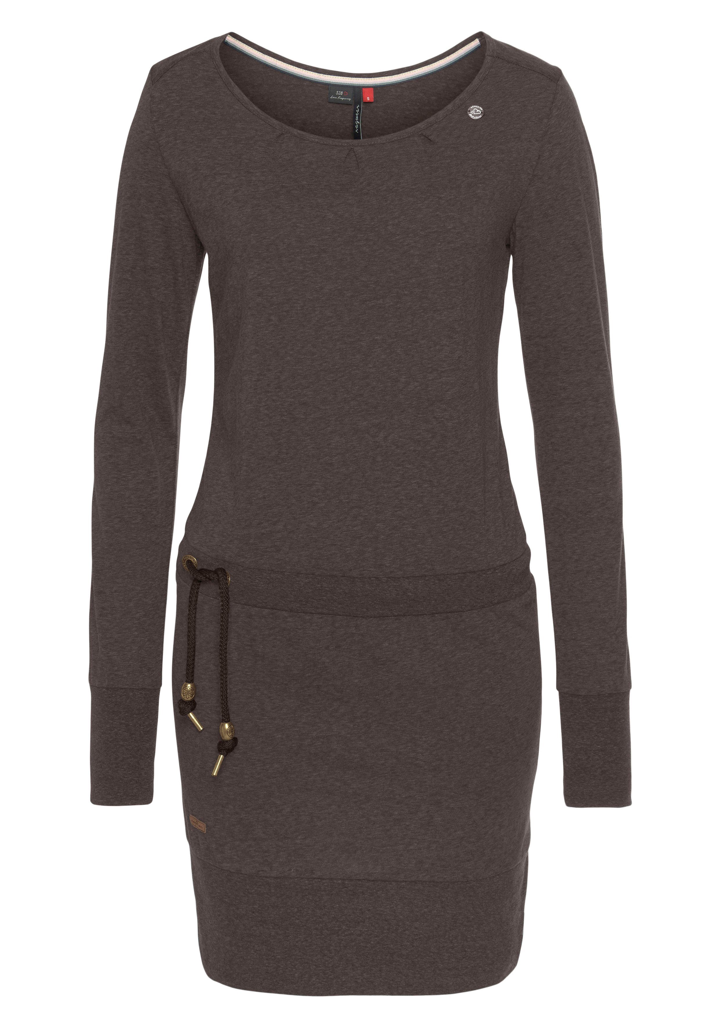 Ragwear Jerseykleid ALEXA mit Kordelzug und dark choco 6022 Zierperlen-Besatz kontrastigen