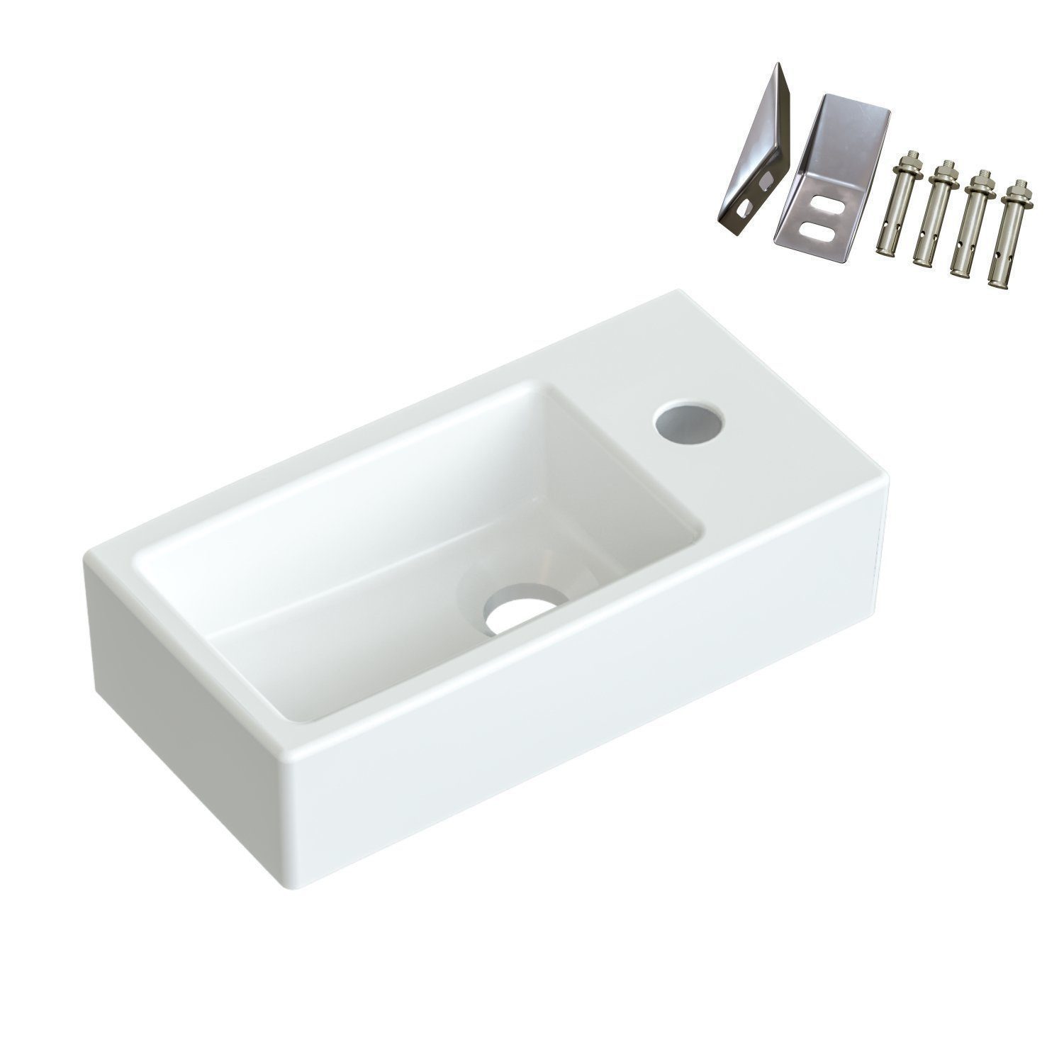 AQUALAVOS Waschbecken Mini Keramik Waschbecken 40,5x20x10,5 cm Pflegeleichte Ohne Überlauf, Platzsparend: Gäste-WC Kleinbäder Renovierung Einfache Installation – Bild 3 von 5