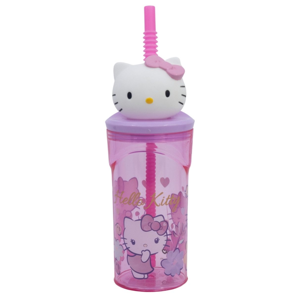 Hello Kitty Trinkflasche Trinkbecher – 3D Kinderbecher & Strohhalm-Tumbler 360 ml
