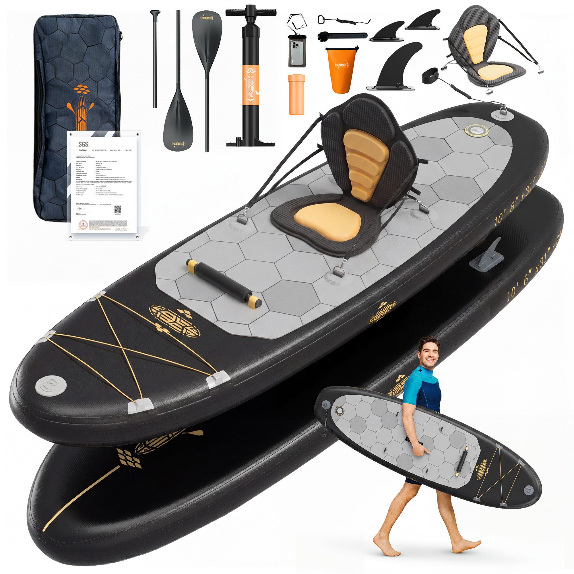 GUNJI Inflatable SUP-Board Stand-up Paddleboard 320*80*15 cm mit Paddel und Pumpe, (2-in-1 aufblasbares Stand Up Paddle Board Set, aufblasbare Stand Up Paddle Boards Surfboards Belastbarkeit bis zu 130 kg Farben verfügbar)