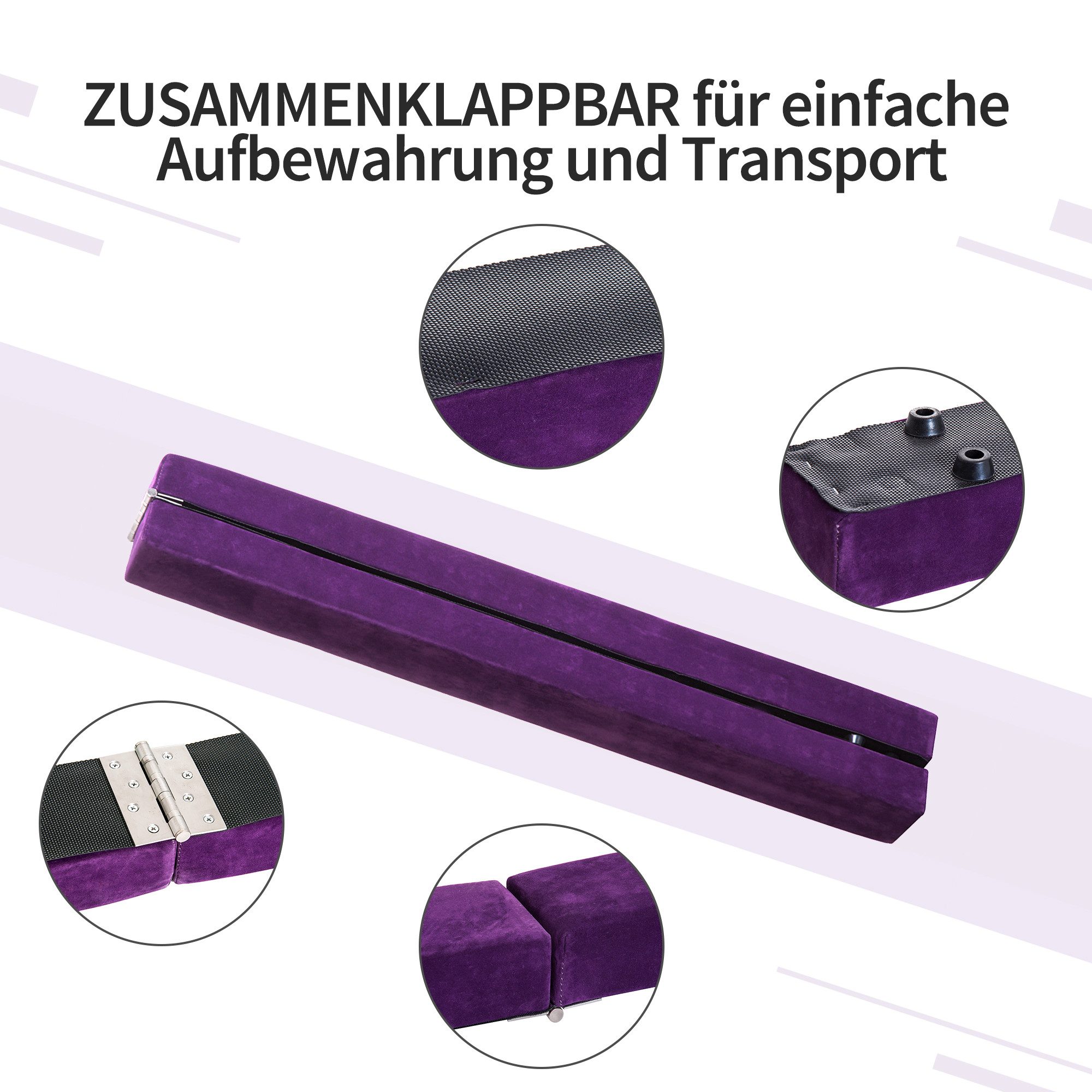 HOMCOM Balancetrainer 210 cm Schwebebalken klappbar Turnbalken Indoor Outdoor, bis 120 kg, 210 x 10 x 6,5 cm, Violett