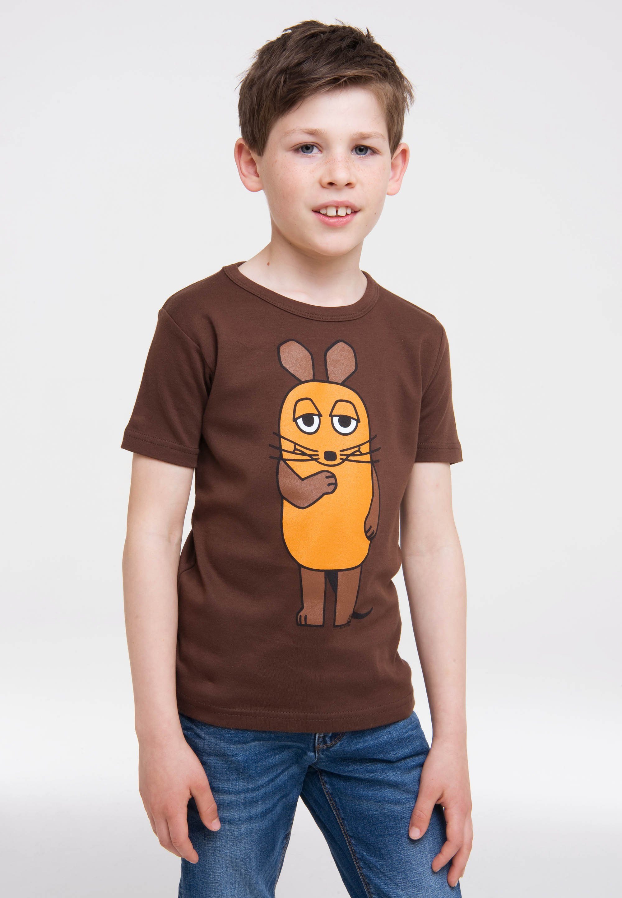 LOGOSHIRT T-Shirt mit Maus Originaldesign lizenziertem braun Die