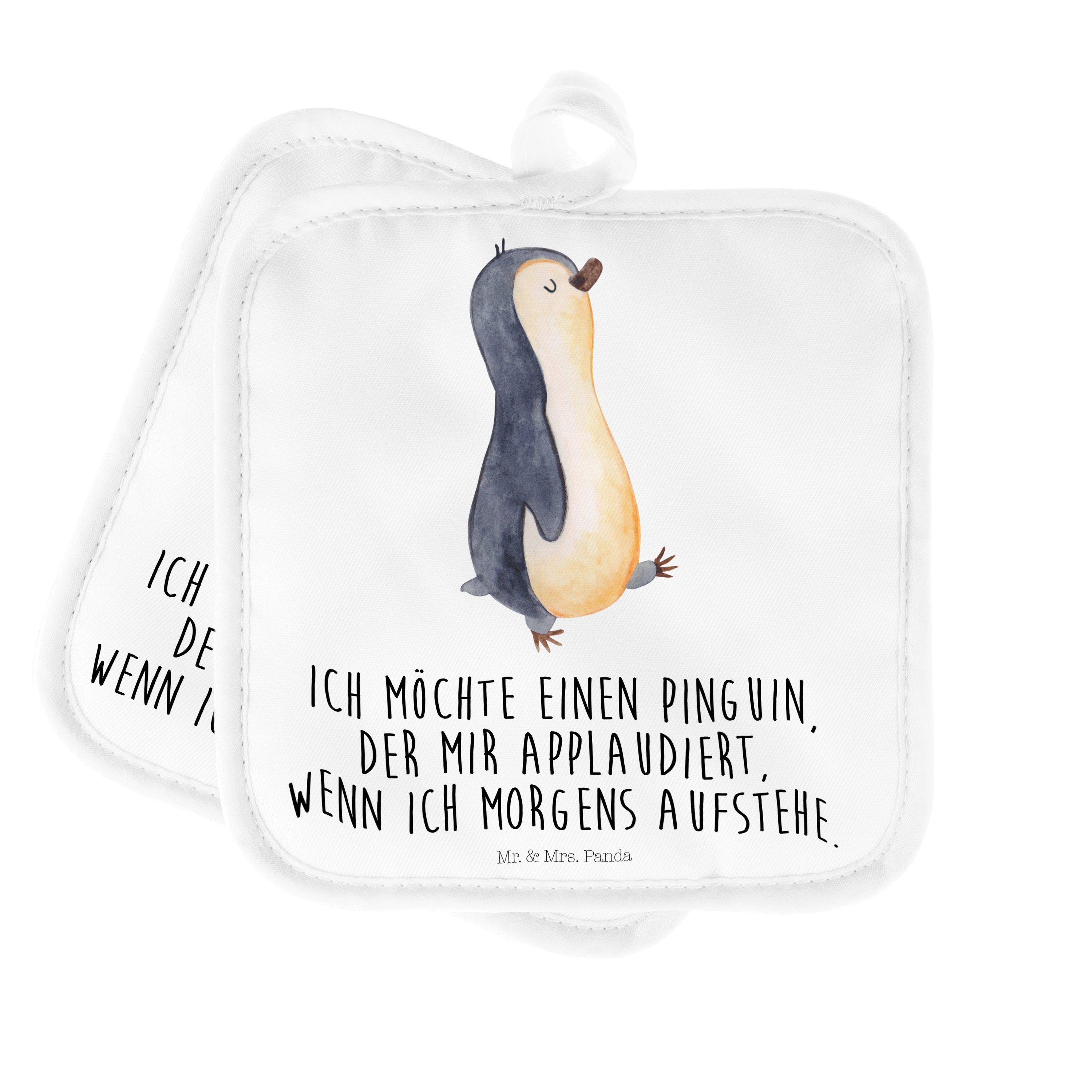 Mr. & Mrs. Panda Topflappen Weiß - Langsc, Topflappen (1-tlg) Geschenk, marschierend Pinguin mit - Spruch