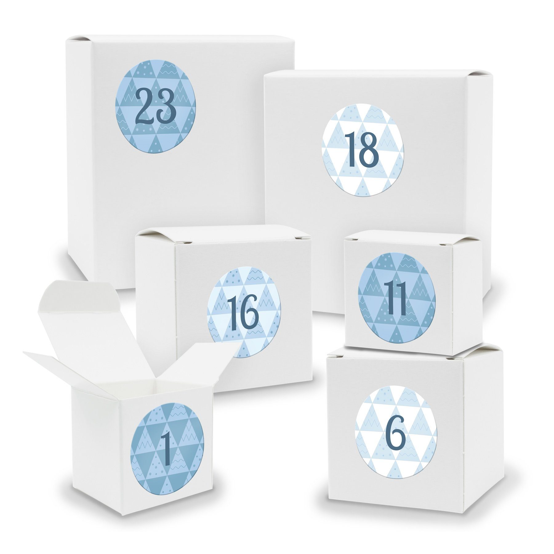 Sticker + befüllbarer Füllen gemischt WEISS 24x zum itenga Würfel Quader Adventskalender Adventskalender