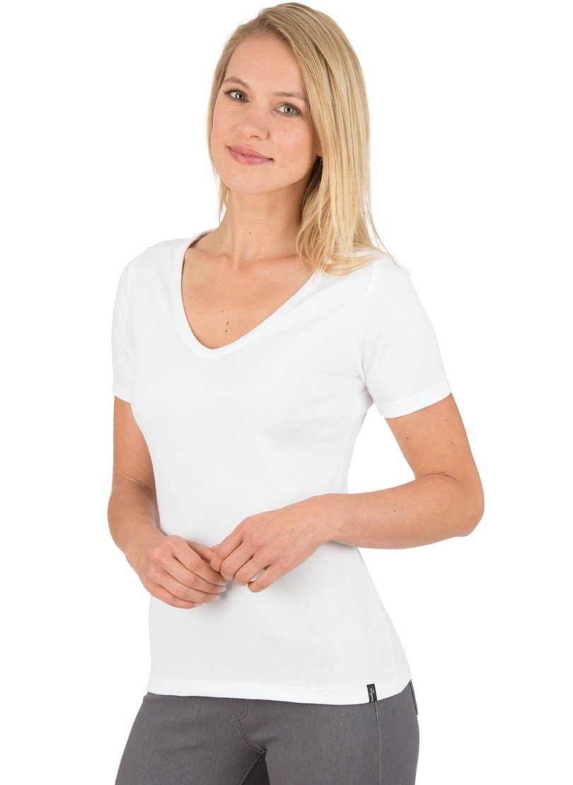 Trigema T-Shirt Baumwolle/Elastan TRIGEMA V-Shirt weiss aus