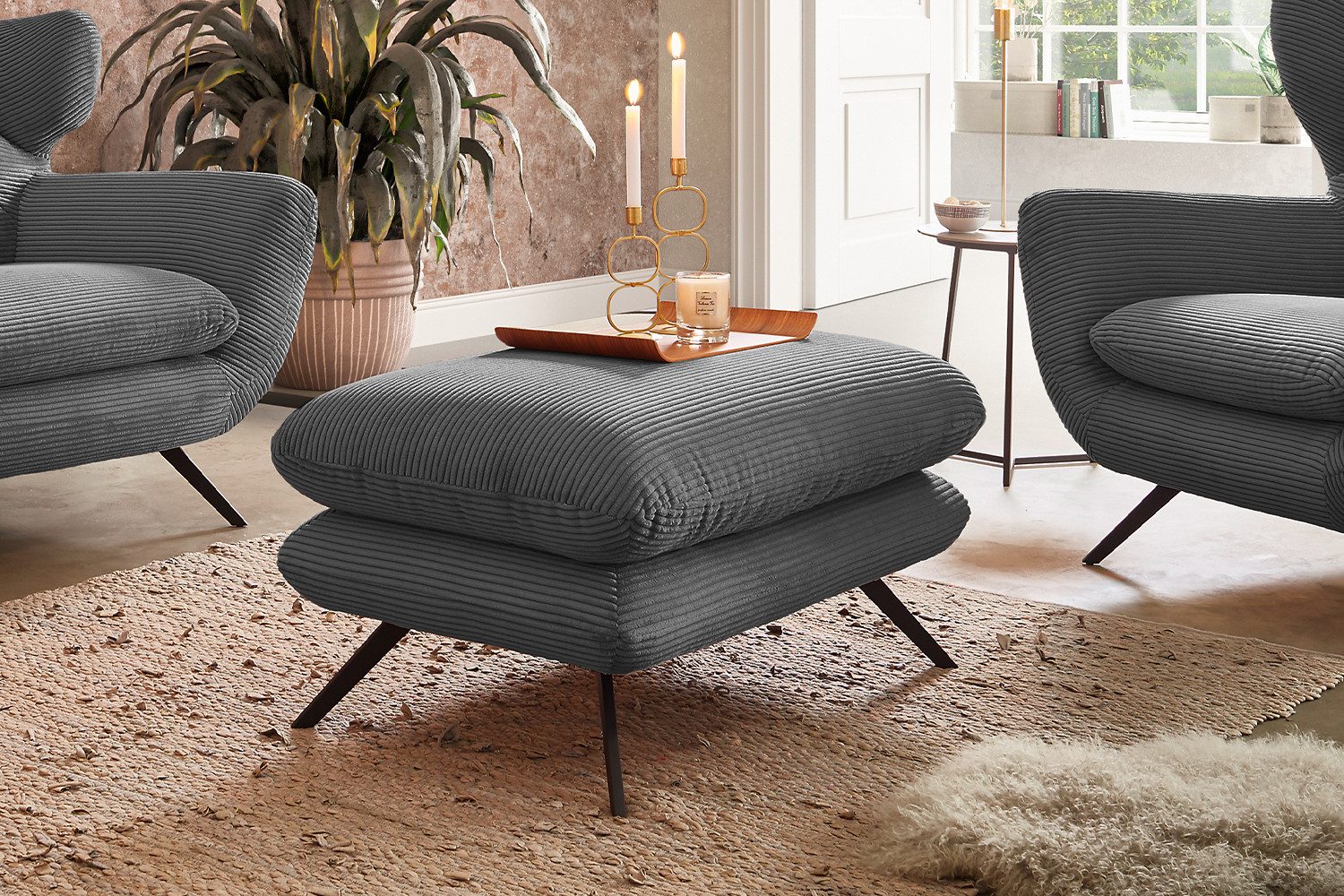 KAWOLA Hocker CHARME, Hockerbank Cord, verschiedene Breiten und verschiedene Farben
