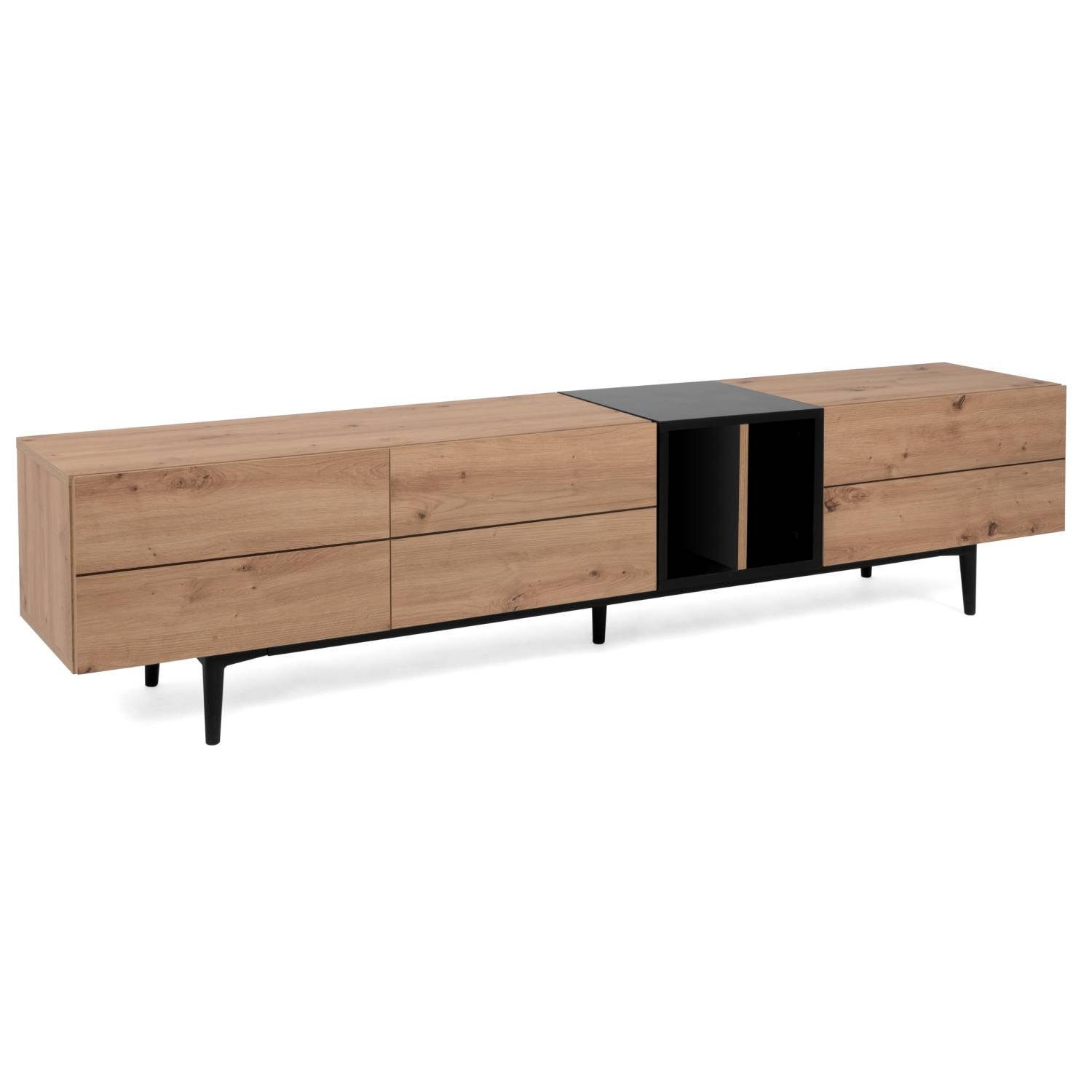 Homestyle4u TV-Board Sideboard Holz TV-Schrank Fernsehschrank Schwarz Natur Lowboard