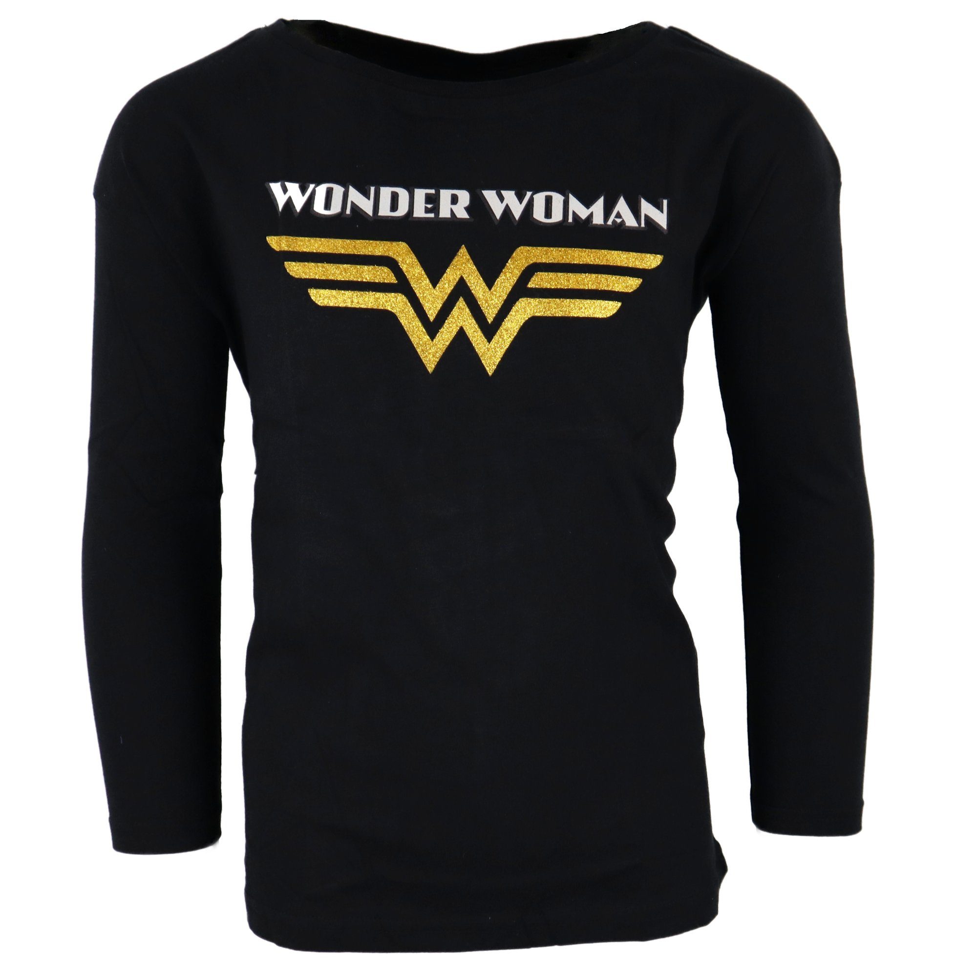 Wonder Woman Baumwolle, Langarmshirt Kinder Shirt bis 158, Schwarz 128 Gr