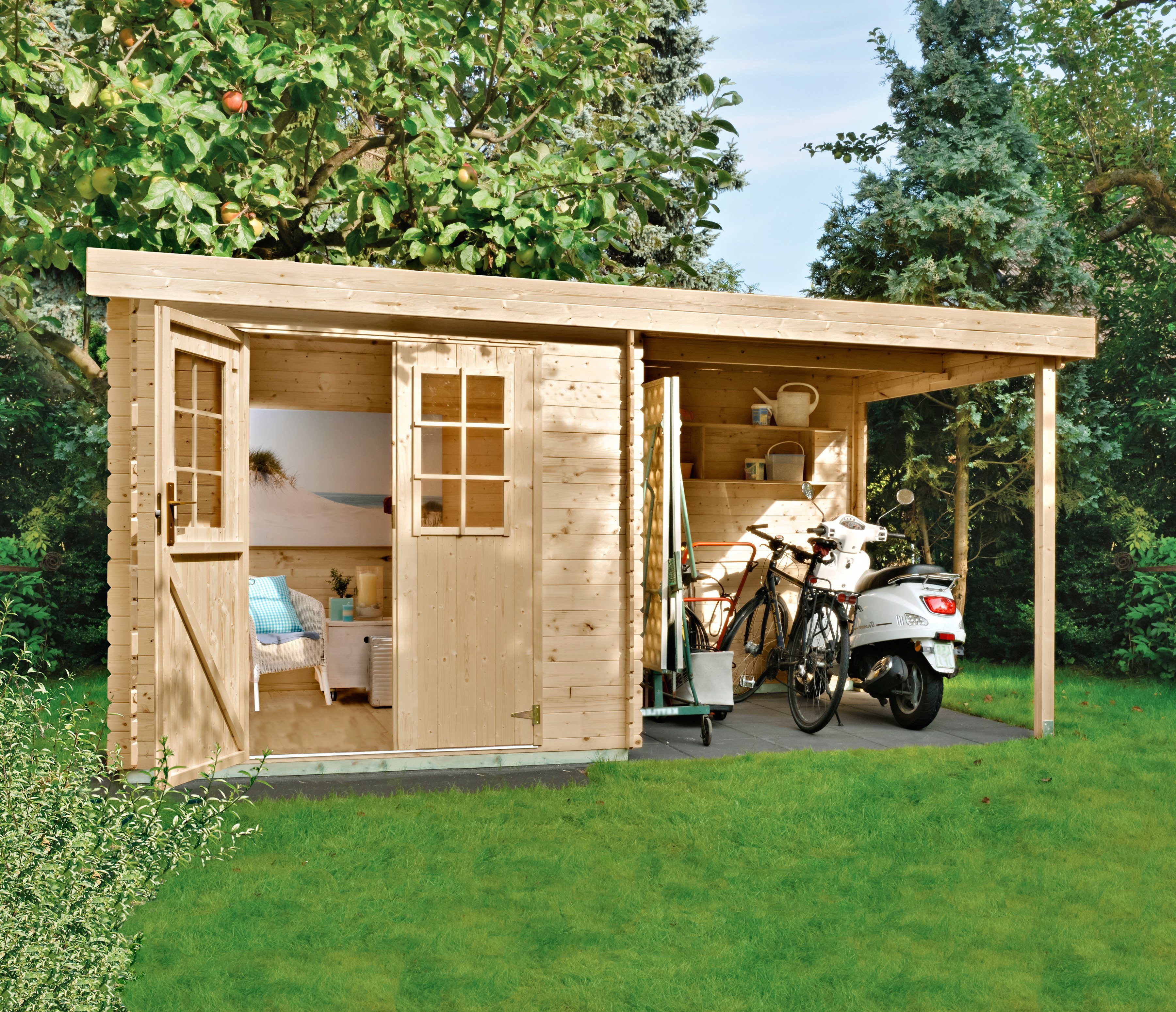 KiehnHolz Set Gartenhaus »Lillevilla 329«, BxT 386x226 cm, Anbaudach