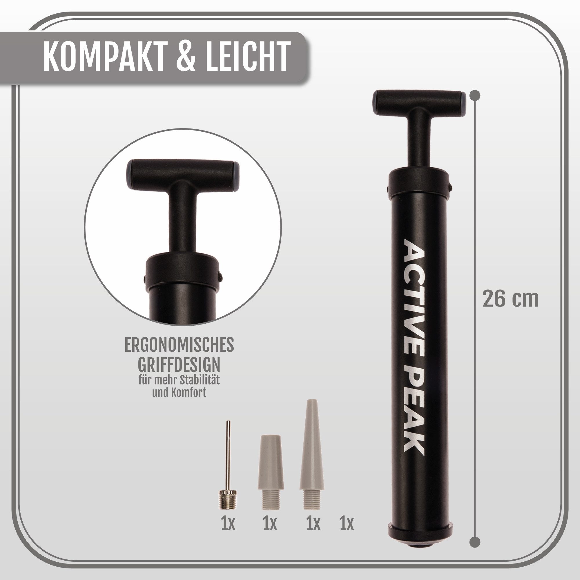 Active Peak Luftpumpe Profi Ballpumpe mit Zubehör (Kompakte Fußballpumpe inkl. Metallnadeln & Adaptern, All-in-One Set mit flexiblem Schlauch) – Bild 4 von 5