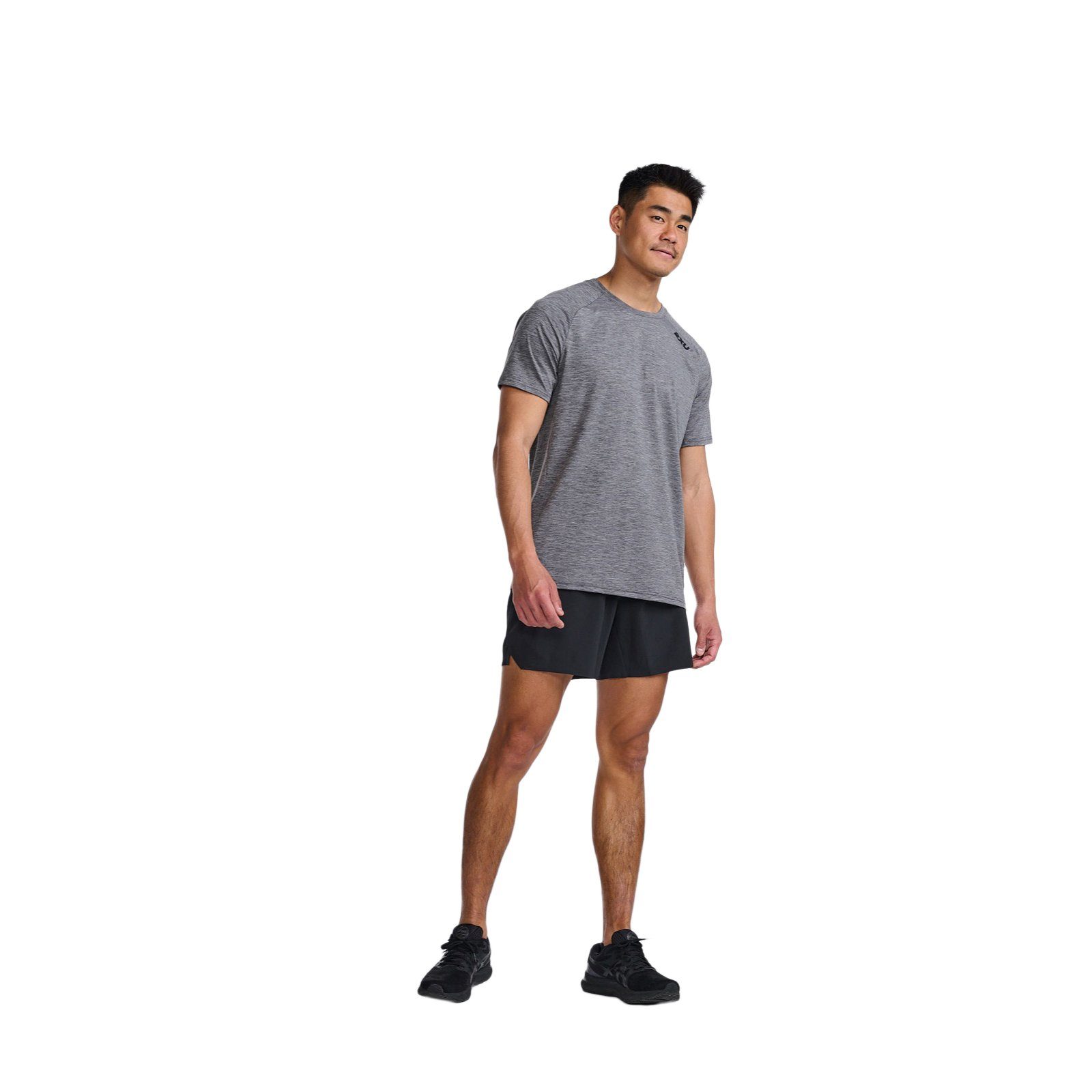 Mist/Black strapazierfähiges 2xU Material Tee Harbor Motion Trainingsshirt und Bewegungsfreiheit Laufshirt