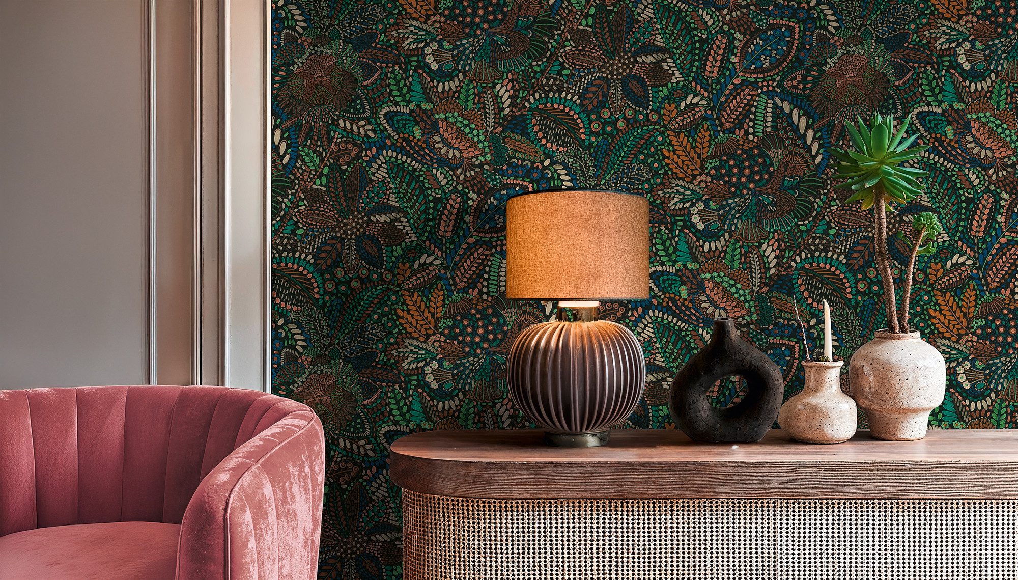 A.S. Création Vliestapete Cuba II Ethno Floral Jungle, leicht strukturiert, Retro, floral, tropisch, Auffälliges Ethno-Design mit kunstvollen floralen Elementen