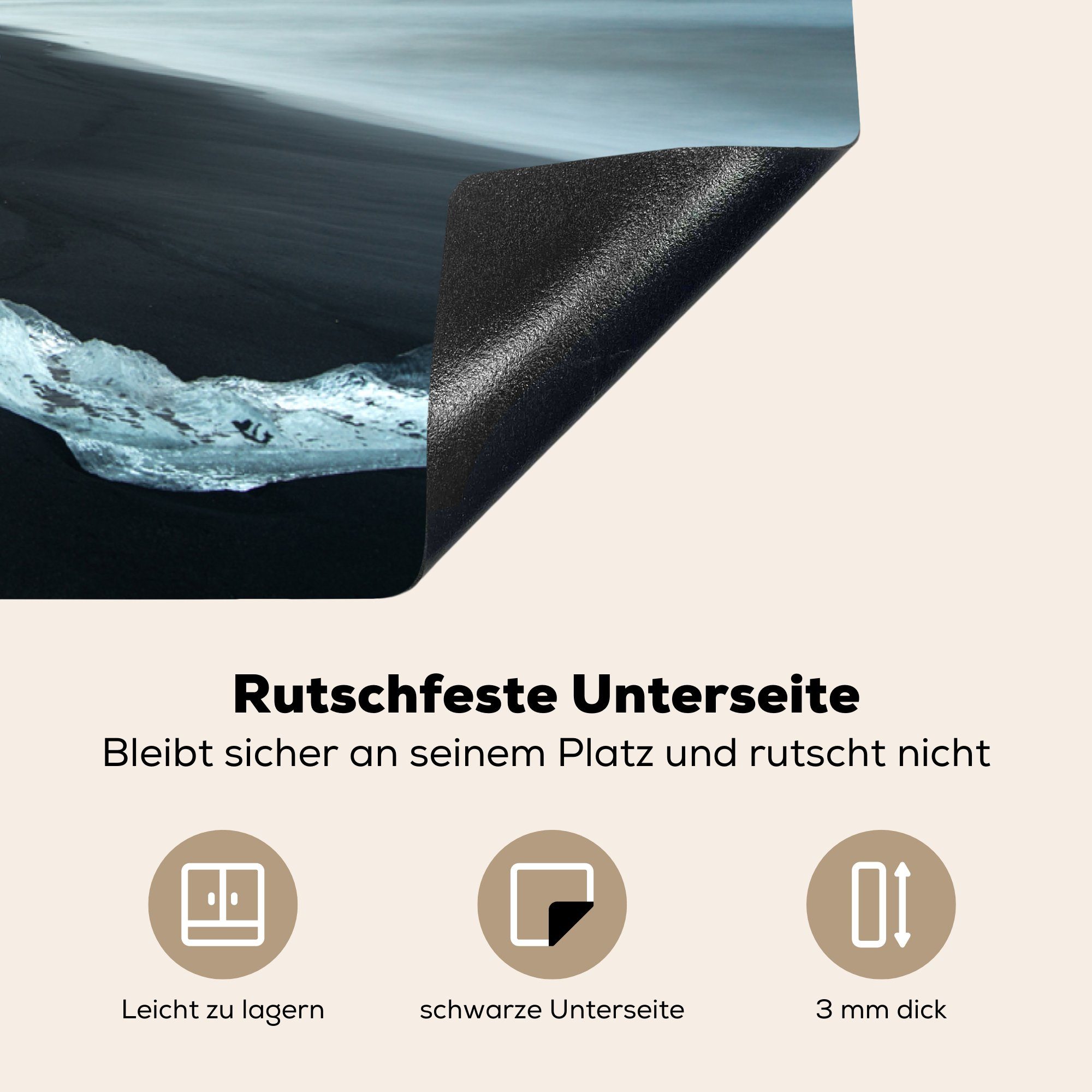 küche Schwarz, 83x51 Herdblende-/Abdeckplatte MuchoWow - Strand (1 tlg), für Ceranfeldabdeckung, cm, - Arbeitsplatte Himmel Vinyl,