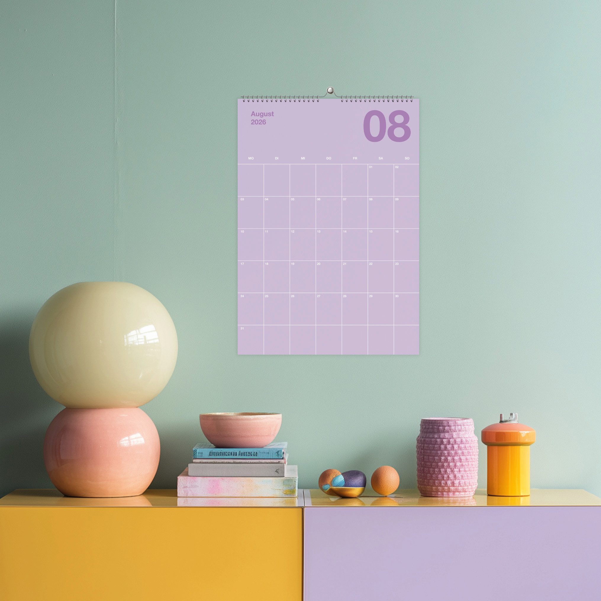 heaven+paper Jahresplaner A3 Bunter Design Wandkalender 2026 Pastell, hochwertig, Hergestellt in Deutschland