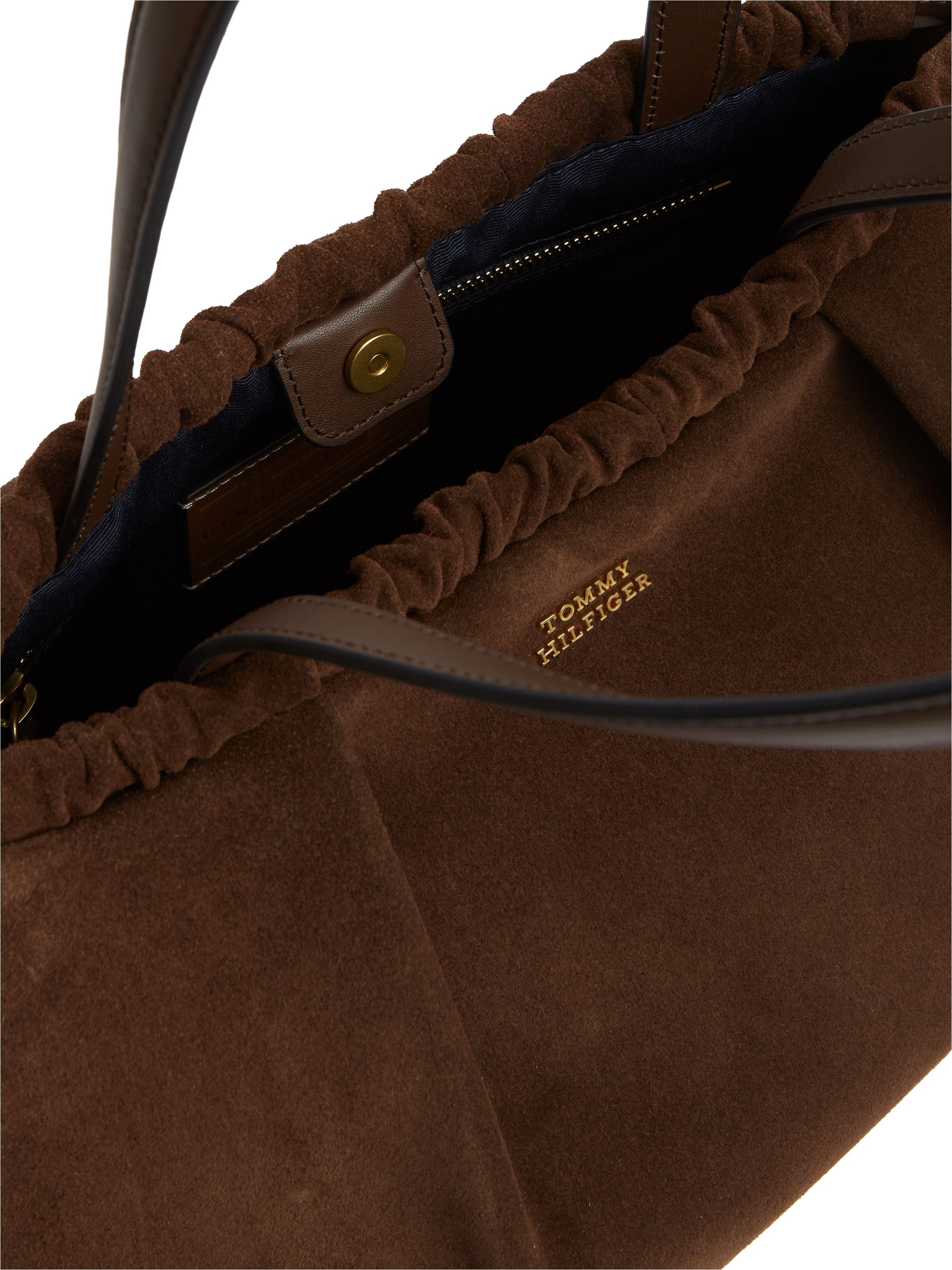 Tommy Hilfiger Hobo SOFT LEATHER HOBO SUEDE, Damen Handtasche, Schultertasche mit Kordelzug