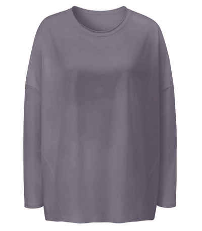 Curare Yoga-Sweatjacke Yoga-Shirt Boxy, round neck - grau aubergine (1-tlg) Lockeres Langarm-Shirt mit Rundhals-Ausschnitt.