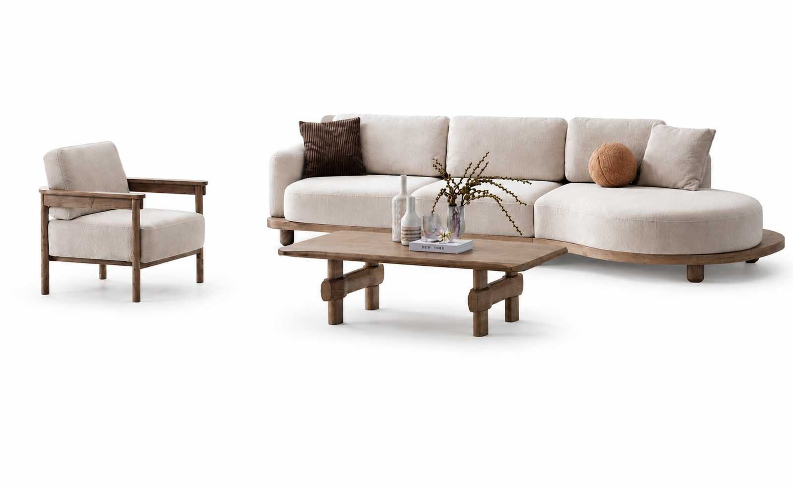 JVmoebel Polstergarnitur Sofa Set 4+1 Sitzer Moderner Wohnzimmer Polstermöbel Holz Couchtisch, (3-tlg), Made in Europa
