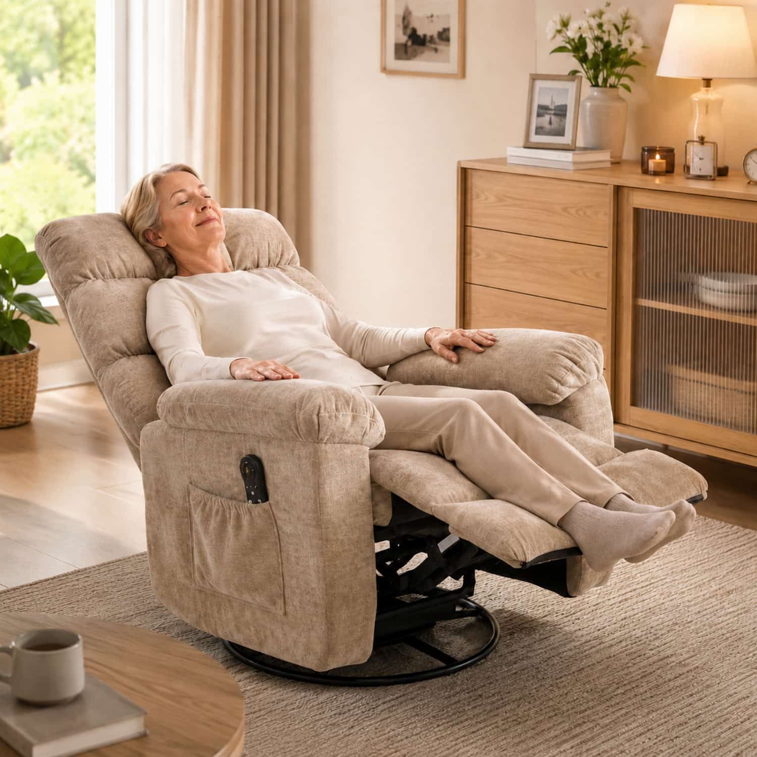 ANYSUN Massagesessel Relaxsessel, 360° drehbar, Massage, Wärmefunktion, Fußstütze. (1 Relaxsessel), Verstellbare Rückenlehne & Fußstütze mit Liegefunktion, bis 158 kg.