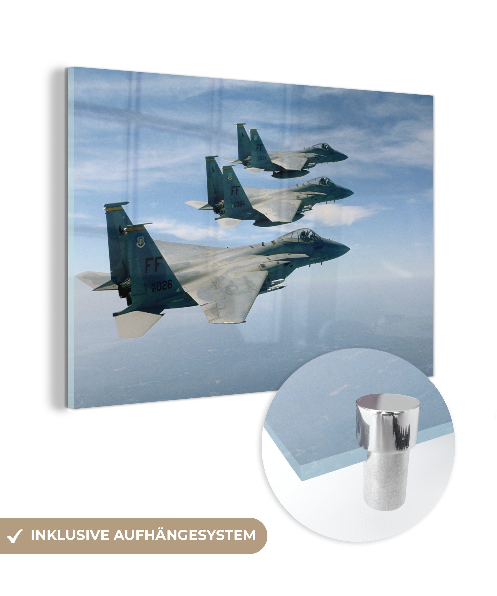 (1 Acrylglasbild Wohnzimmer St), der Acrylglasbilder & in Luft, Drei Militärflugzeuge Schlafzimmer MuchoWow