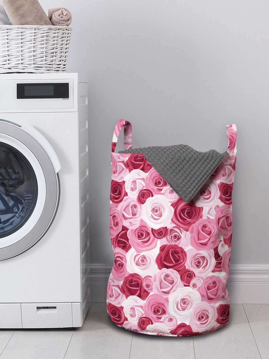 Abakuhaus Wäschesäckchen Wäschekorb mit Griffen Girly für Rose Kordelzugverschluss Blumen Waschsalons, Romantisches
