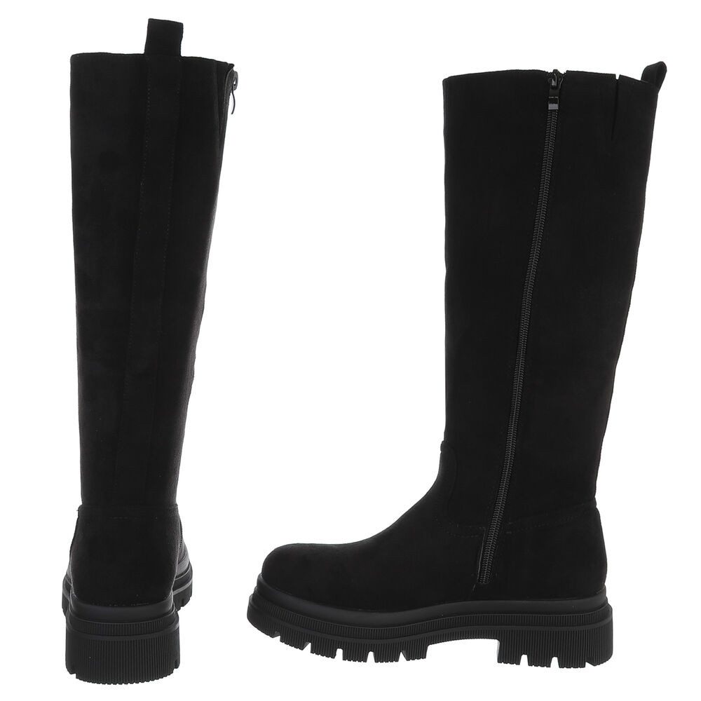 Ital-Design Kniehohe Damenstiefel aus hochwertigem Material für Herbst Plateaustiefel (90418015) Blockabsatz Stiefel in Schwarz – Bild 5 von 5
