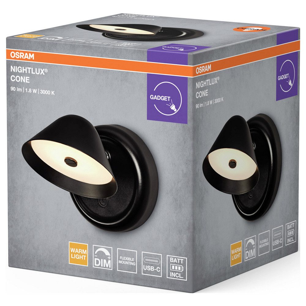 Osram Wandleuchte OSRAM HOMELIGHTING NIGHTLUX CONE 830 DIM USB Black 4099854478789 Wandl