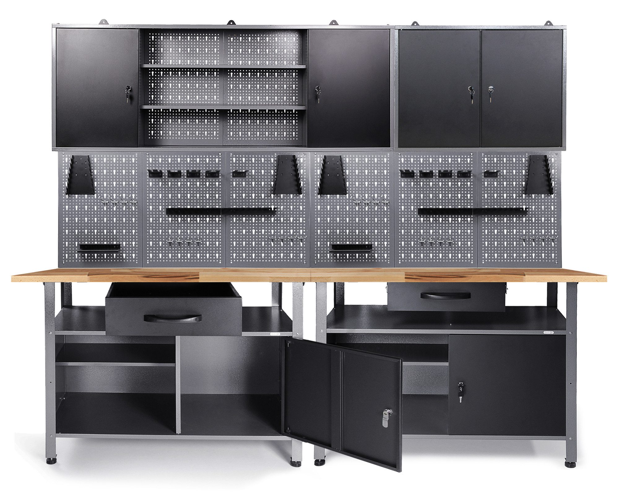 ONDIS24 Werkstatt-Set Werkstatt Sett Klaus + 2 Schränke und Lochwandset, (8-tlg)