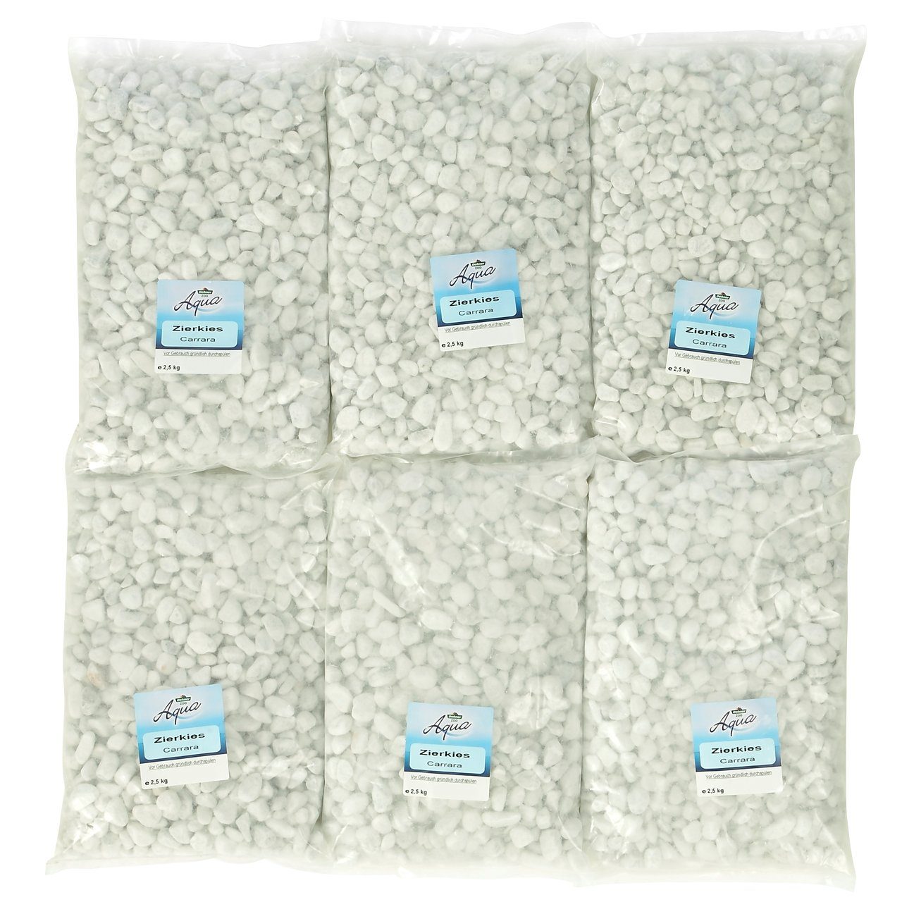 Dehner Aquarienkies Aqua Zierkies, Carara, Körnung grob, 6 x 2.5 kg, hochwertiger Aquariengrund