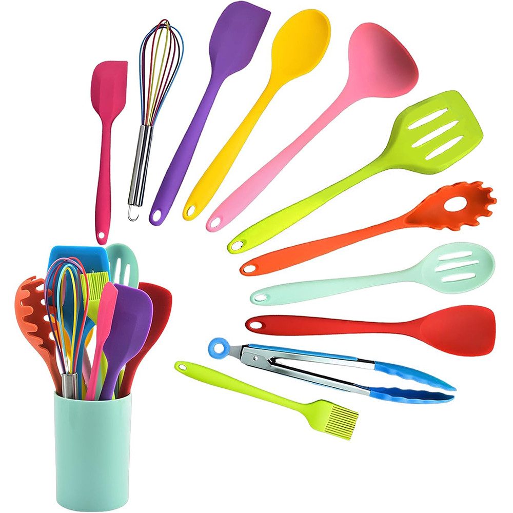 TUWENA Kochbesteck-Set Küchenhelfer Set, 12 teilig Silikon Kochutensilien Kochgeschirr (12-tlg), Gesund Antihaft Hitzebeständiger Kochbesteck Set mit Utensilienhalter