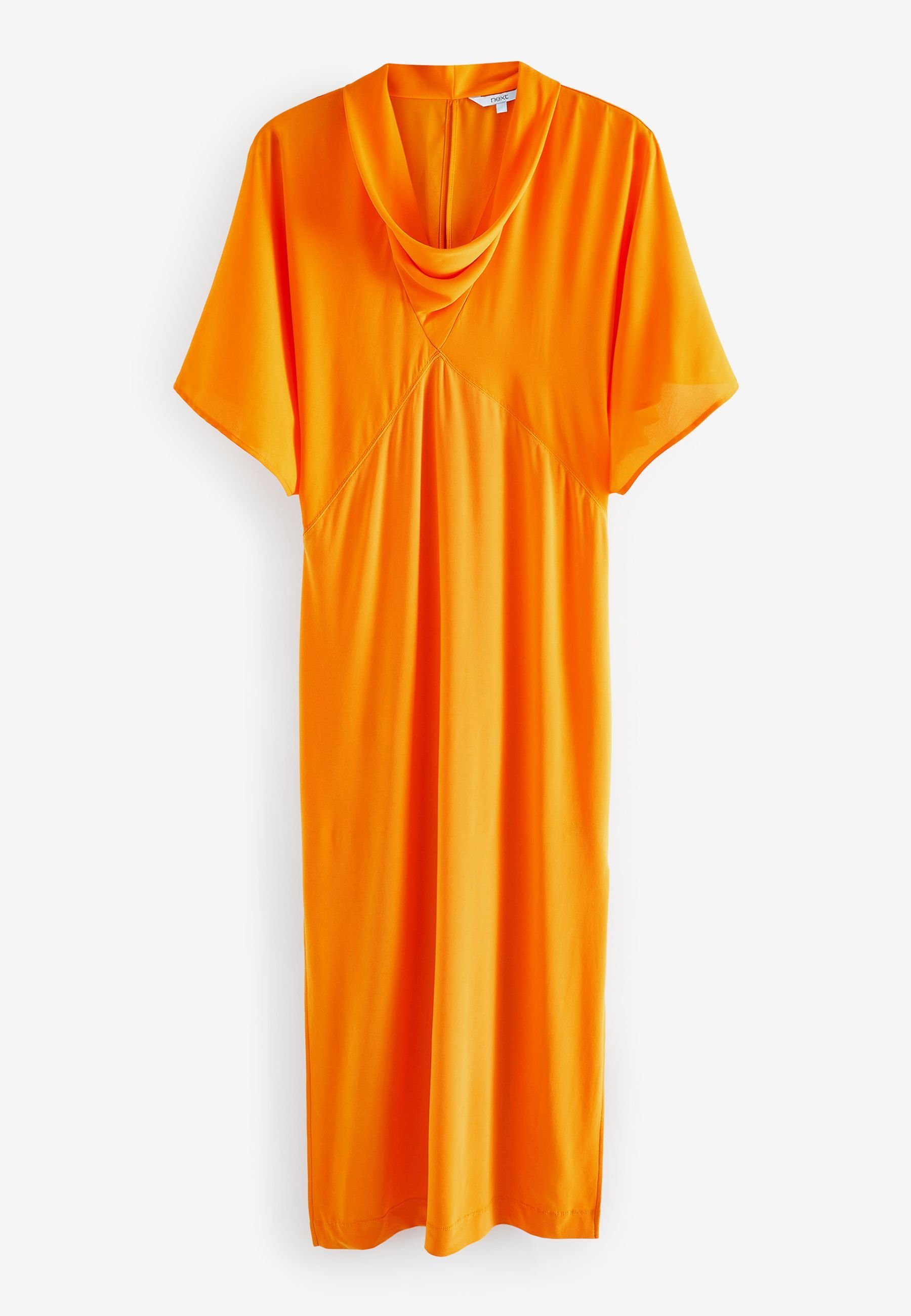 Next Jerseykleid mit (1-tlg) Orange Kurzarm-Midikleid Wasserfallausschnitt