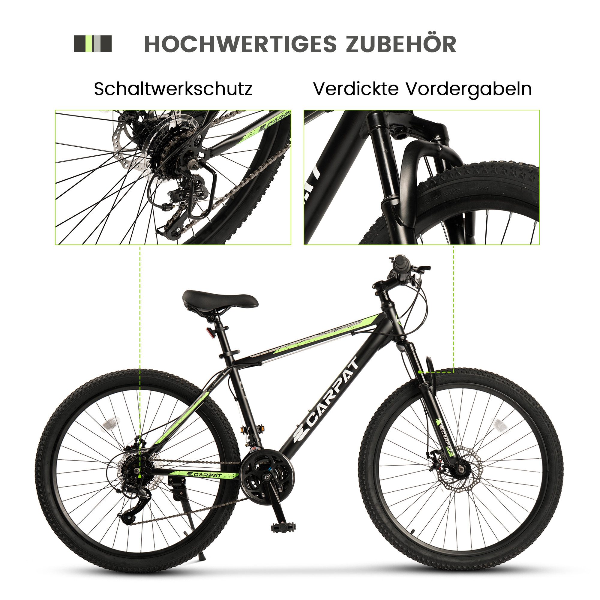 CARPAT SPORT Mountainbike 24 26 Zoll Fahrrad für Herren Damen, Mädchen und Jungen, 21 Gang, Kettenschaltung, Jugendfahrrad MTB Hardtail Fahrrad