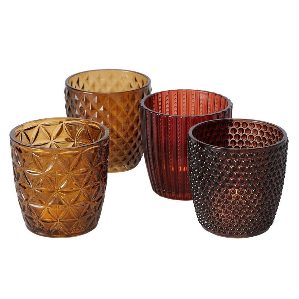 BOLTZE Teelichthalter 4er Set Teelichtglas Marilu, Windlichter mit  verschiedener Glasstruktur