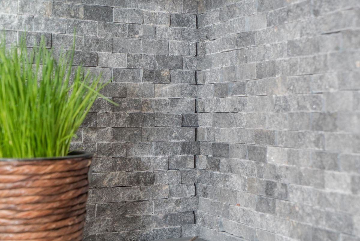 Mosani Mosaikfliesen Splitface Marmor grau Steinwand Steinwand Naturstein anthrazit Brick