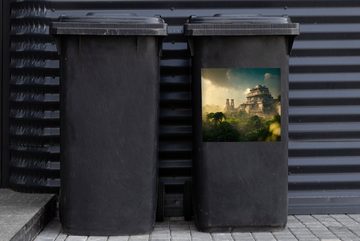 MuchoWow Wandsticker Tempel - Dschungel - Wolken - Himmel - Natur (1 St), Mülleimer-aufkleber, Mülltonne, Sticker, Container, Abfalbehälter