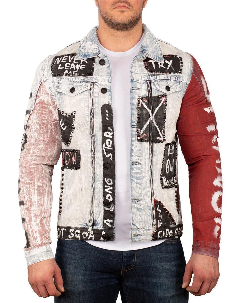 Cipo & Baxx Nieten Design mit auffälligen und Jeansjacke Zippern BA-CJ241 (1-St) im