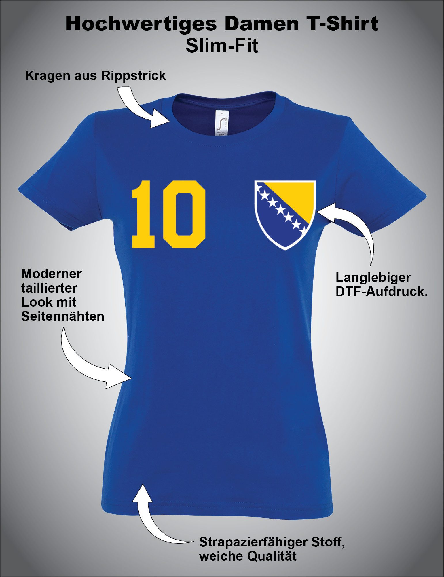 Youth Designz T-Shirt Bosnia Bosnien Damen T-Shirt im Fußball Trikot Look WM 2026 mit trendigem Trikot Look für Frauen