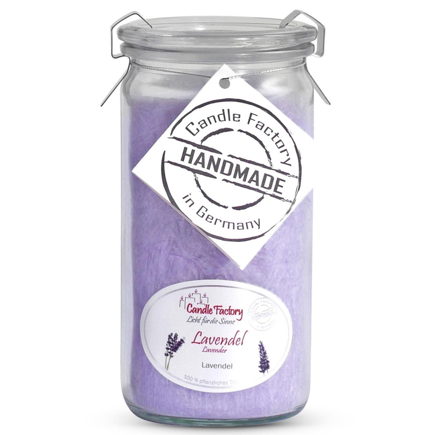 Landshop24 Duftkerze Candle-Factory Duftkerze aus Stearin im Weckglas Mini Jumbo (Duft: Lavendel), brennt bis zu 70h
