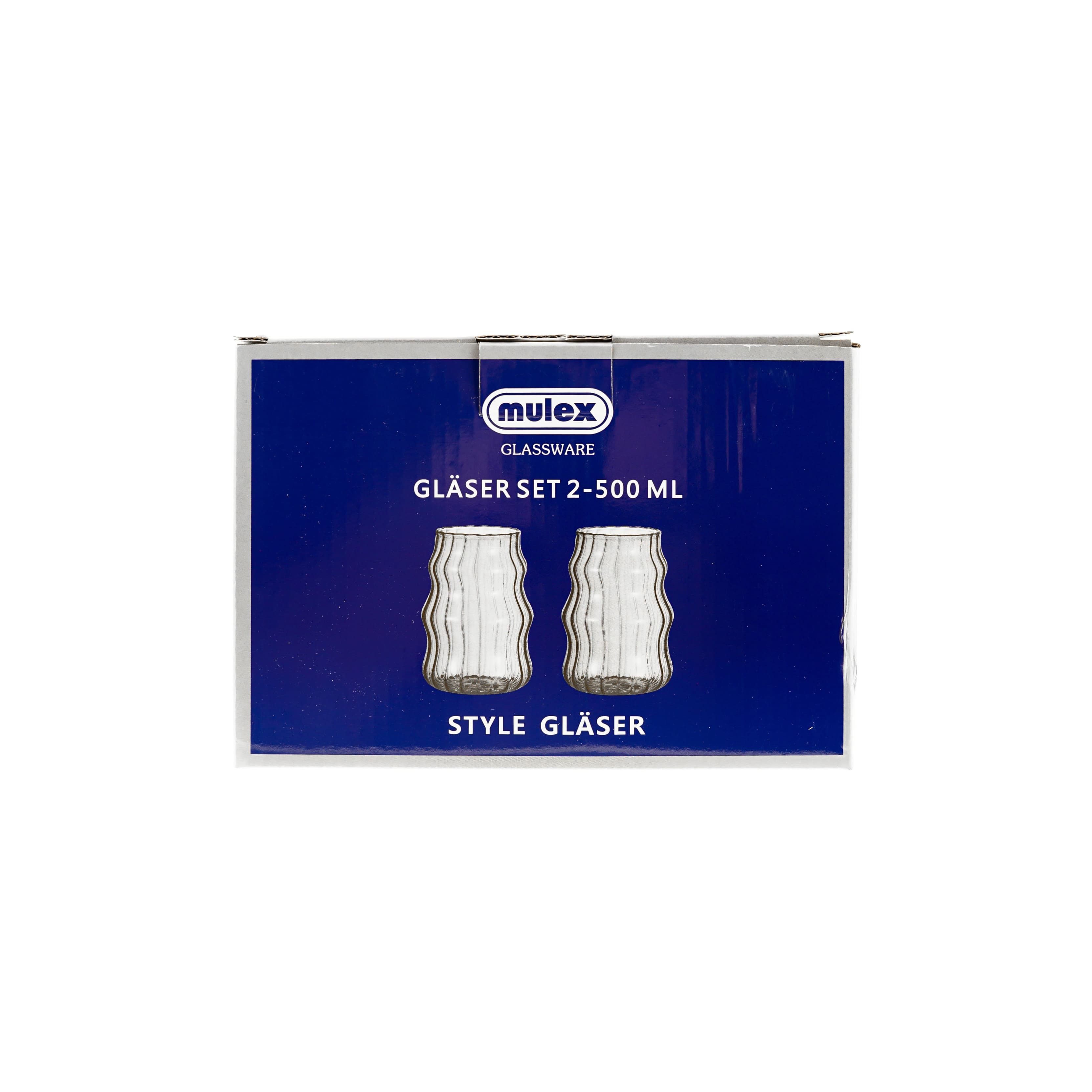 Mulex Glas Bubble & Riffle Design 500 ml Trinkgläser Hitzbeständig, 2-tlg.