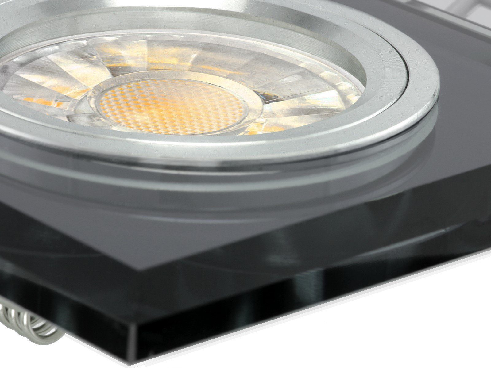 Glas SSC-LUXon spiegelnd, LED-Einbaustrahler schwarz Alu LED quadratisch, Einbaustrahler Warmweiß Innenring,