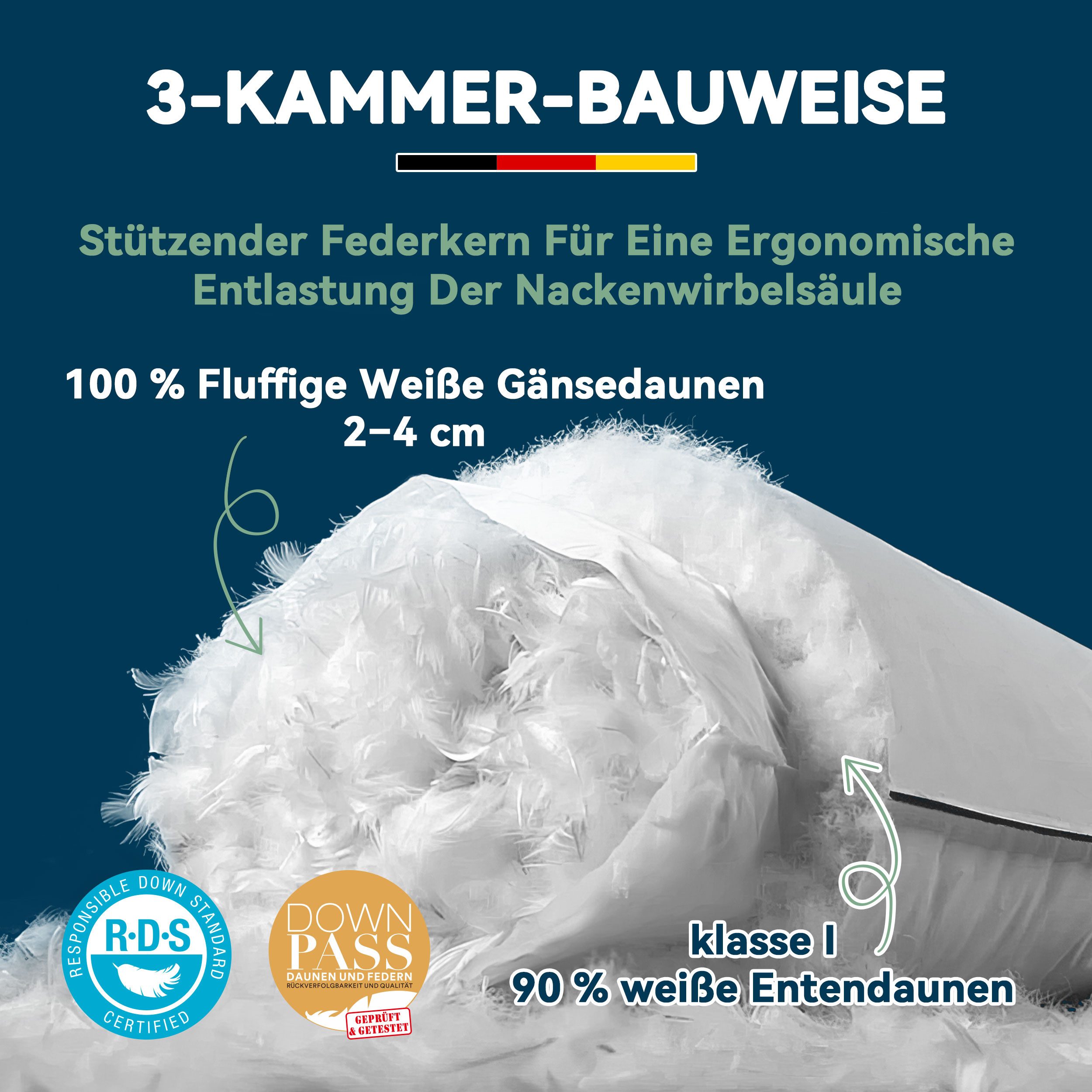 DOWNFOCUS Daunenkissen Premium Weiß – 100% natürliche Daunen & Federn, Füll günstig online kaufen