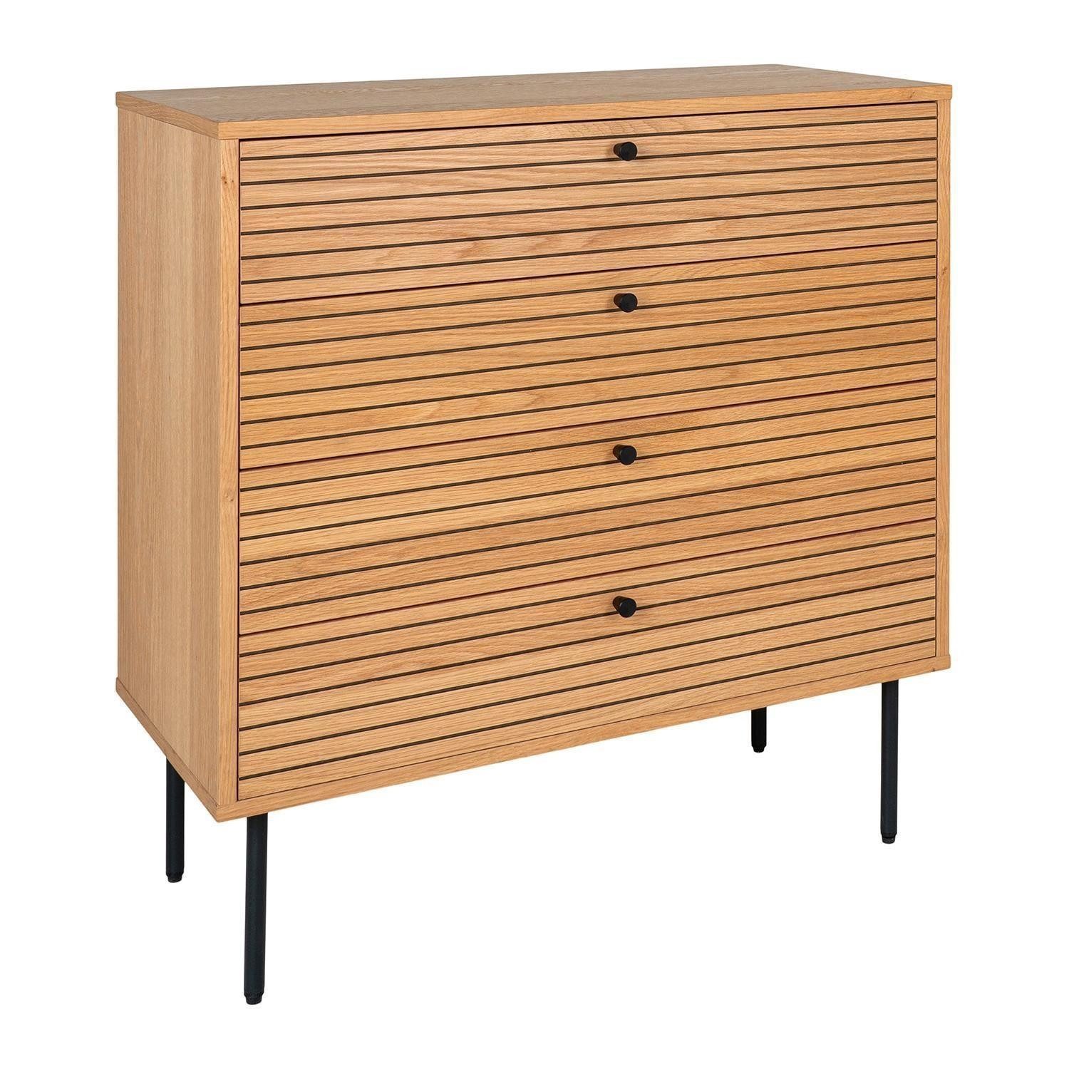 House Nordic Kommode KYOTO, Braun, Eichenholzfurnier, MDF, 4 Schubladen, B 80 x H 85 x T 40 cm