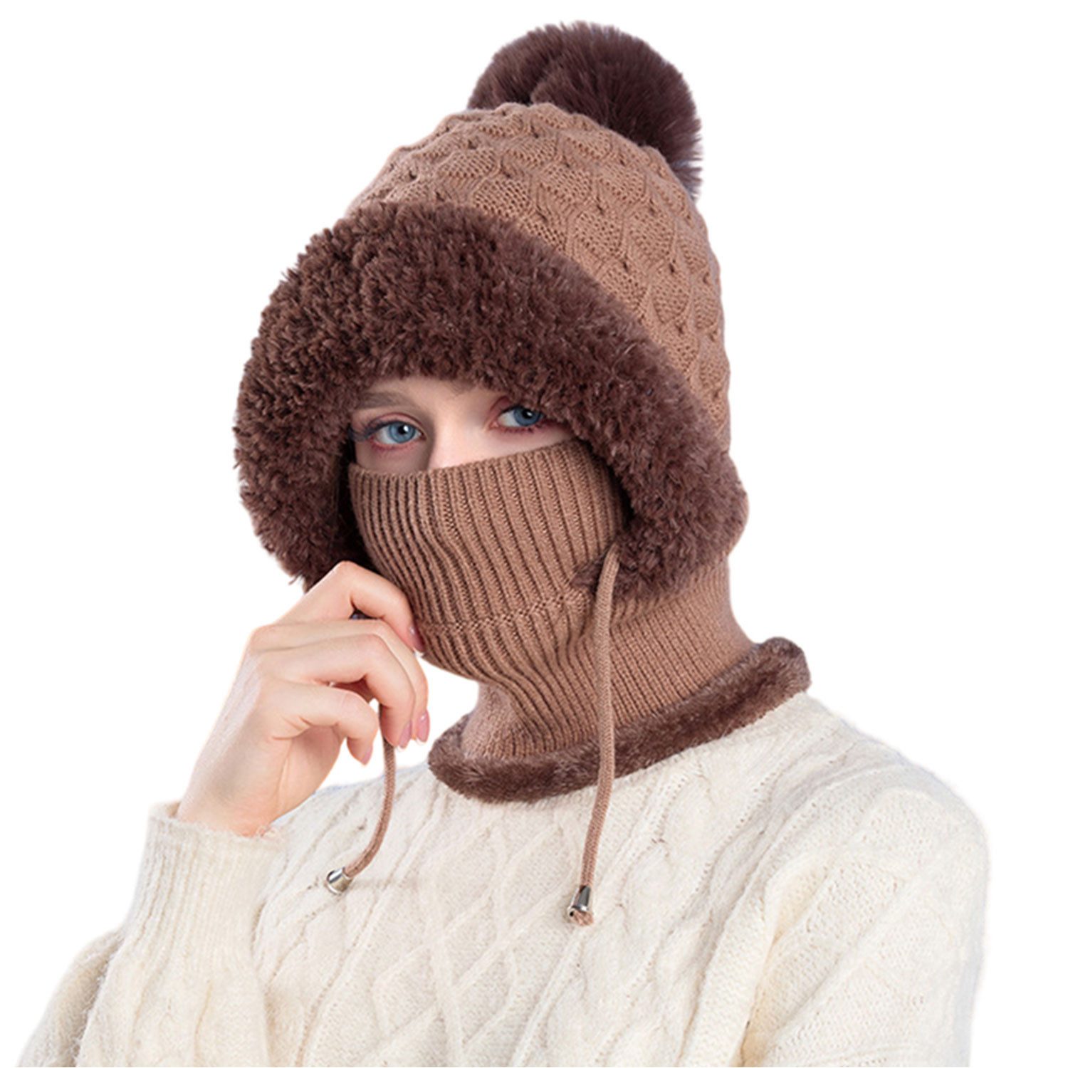 Refttenw Sturmhaube Damen Wintermütze mit Schal und Gesichtsmaske,Warm Gefütterte