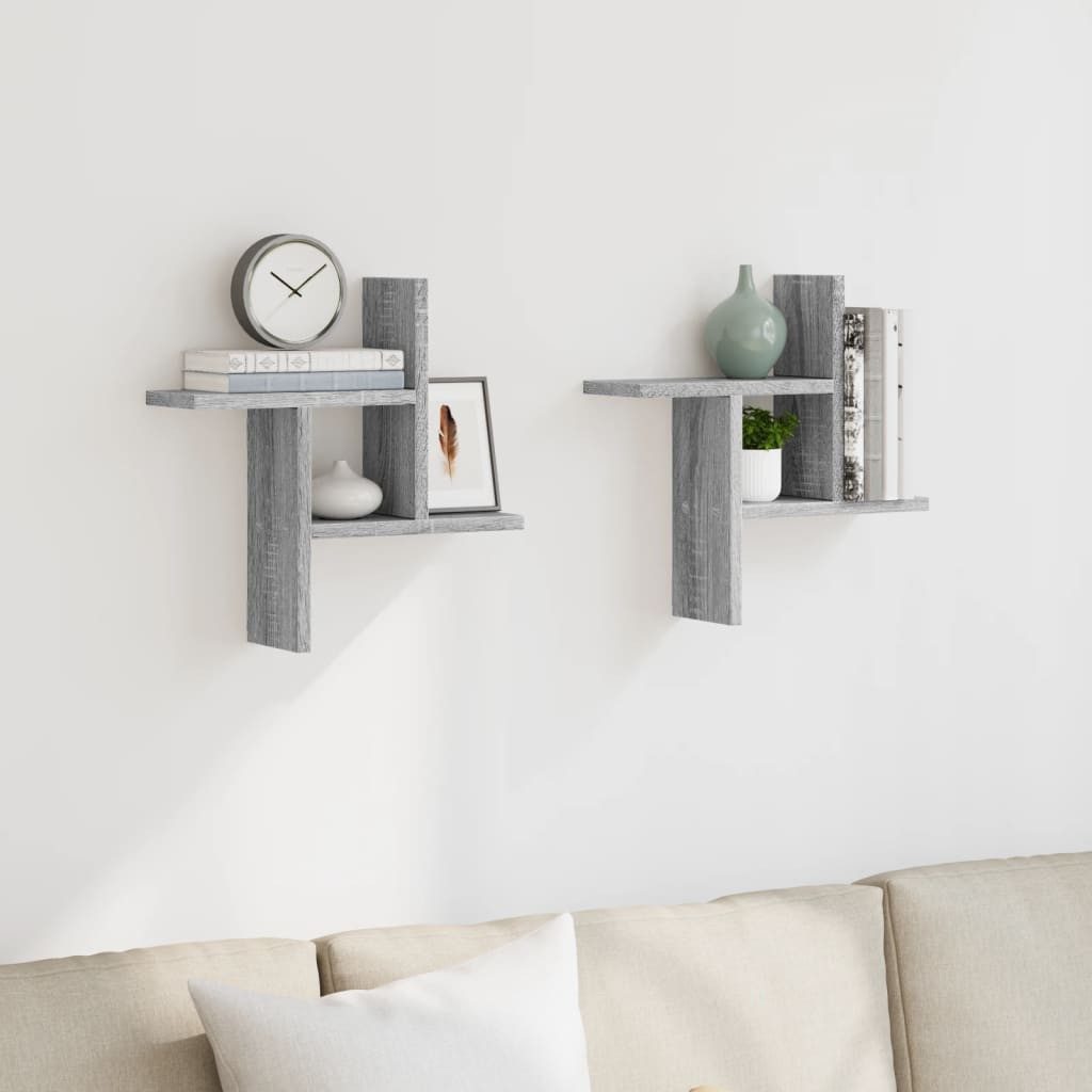 vidaXL Regal Wandregale 2 Stk. Grau günstig online kaufen