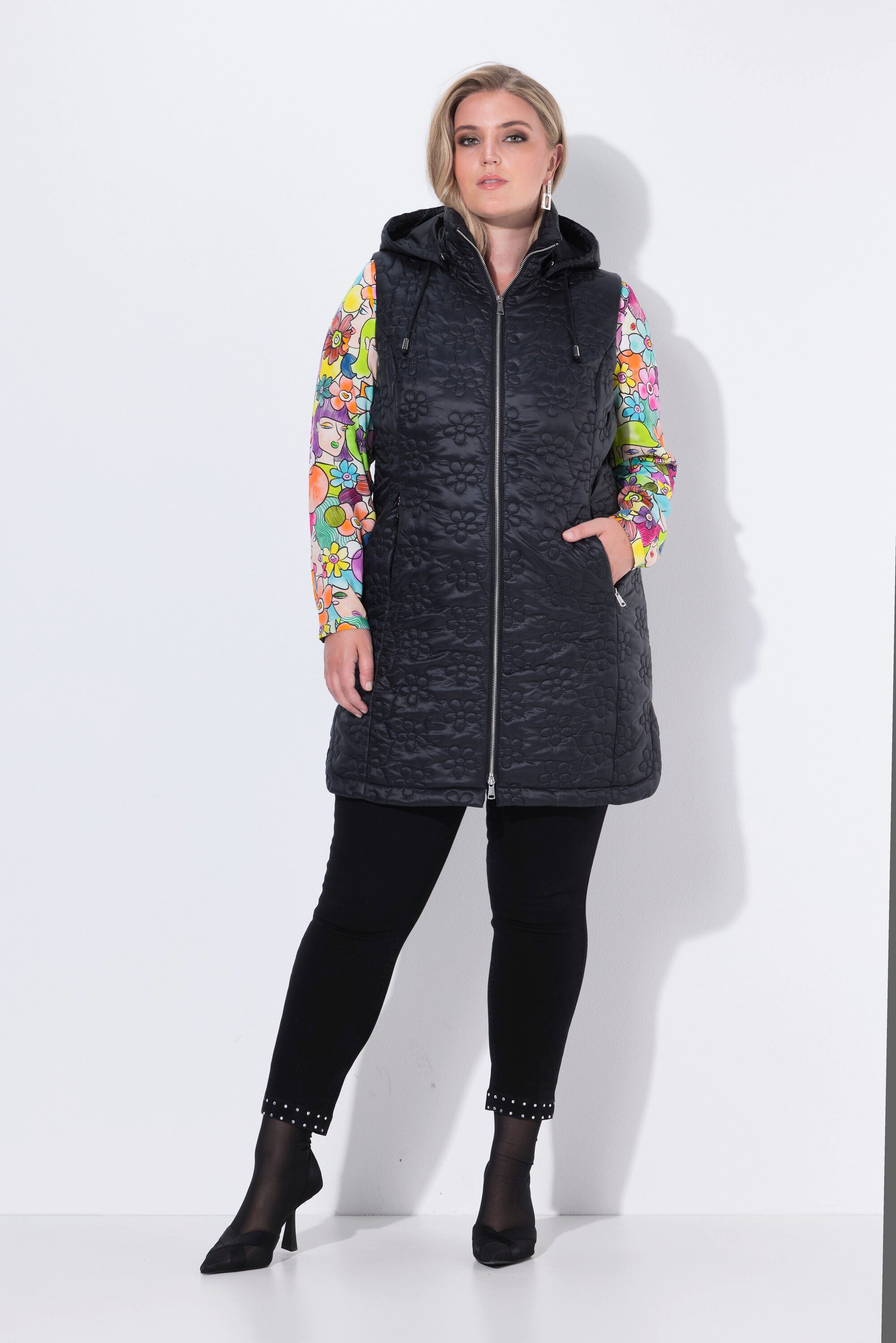 MIAMODA Steppweste Long-Steppweste Blumen-Steppmuster Kapuze günstig online kaufen