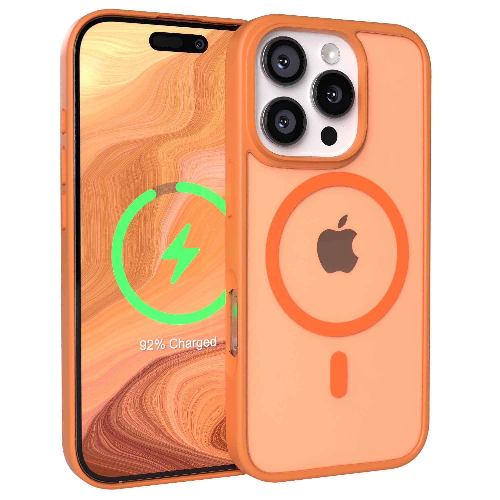 EAZY CASE Handyhülle Outdoor Case MagSafe für Apple iPhone 16 Pro 6,3 Zoll, Outdoor Case Handyhülle mit MagSafe Bumper leuchtend Orange