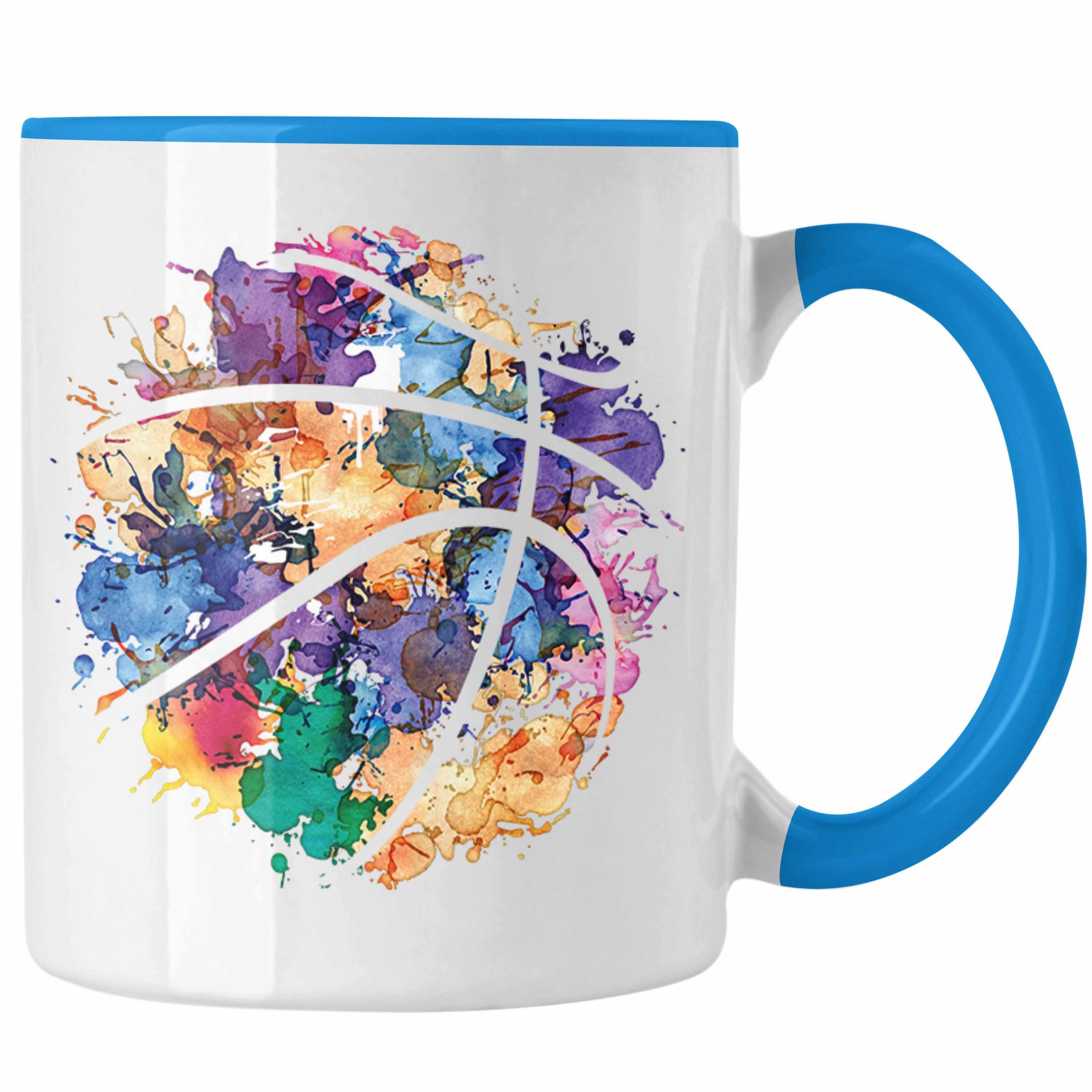 Trendation Tasse Basketball Tasse Geschenk für Basketballspieler Kaffee-Becher Basketba Blau
